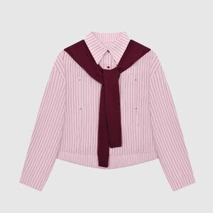 B.Sure Pink Striped Shawl Shirt